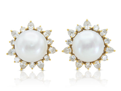 Vintage 1950s Pearl and 7.00 Carat Diamond Earrings