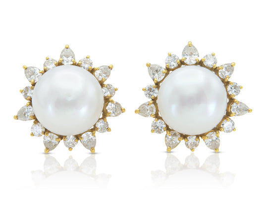 Vintage 1950s Pearl and 7.00 Carat Diamond Earrings