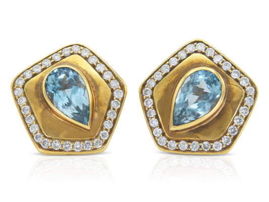 Vintage 1980s Blue Topaz Earrings with Diamonds