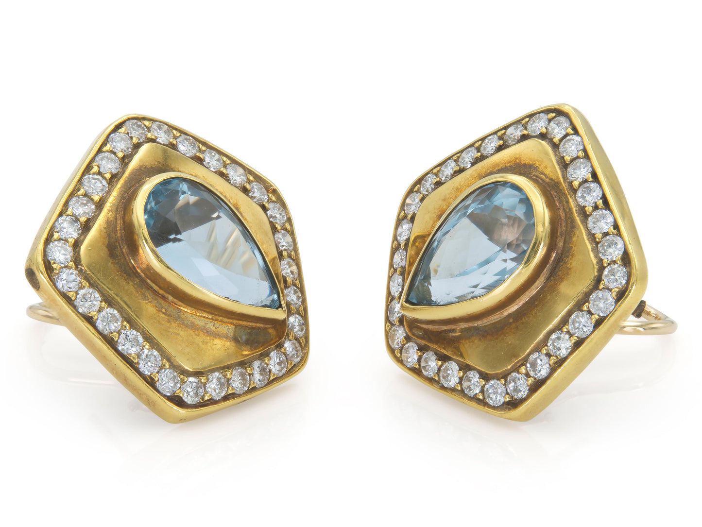 Vintage 1980s Blue Topaz Earrings with Diamonds