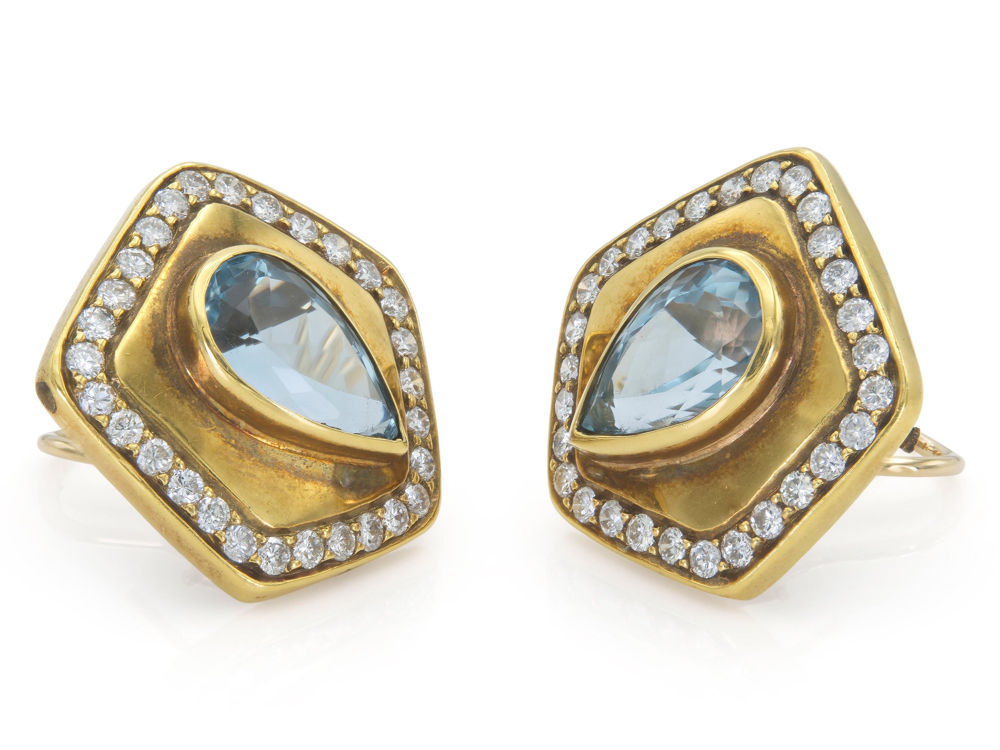 Vintage 1980s Blue Topaz Earrings with Diamonds