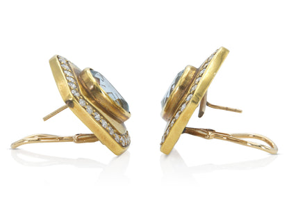 Vintage 1980s Blue Topaz Earrings with Diamonds