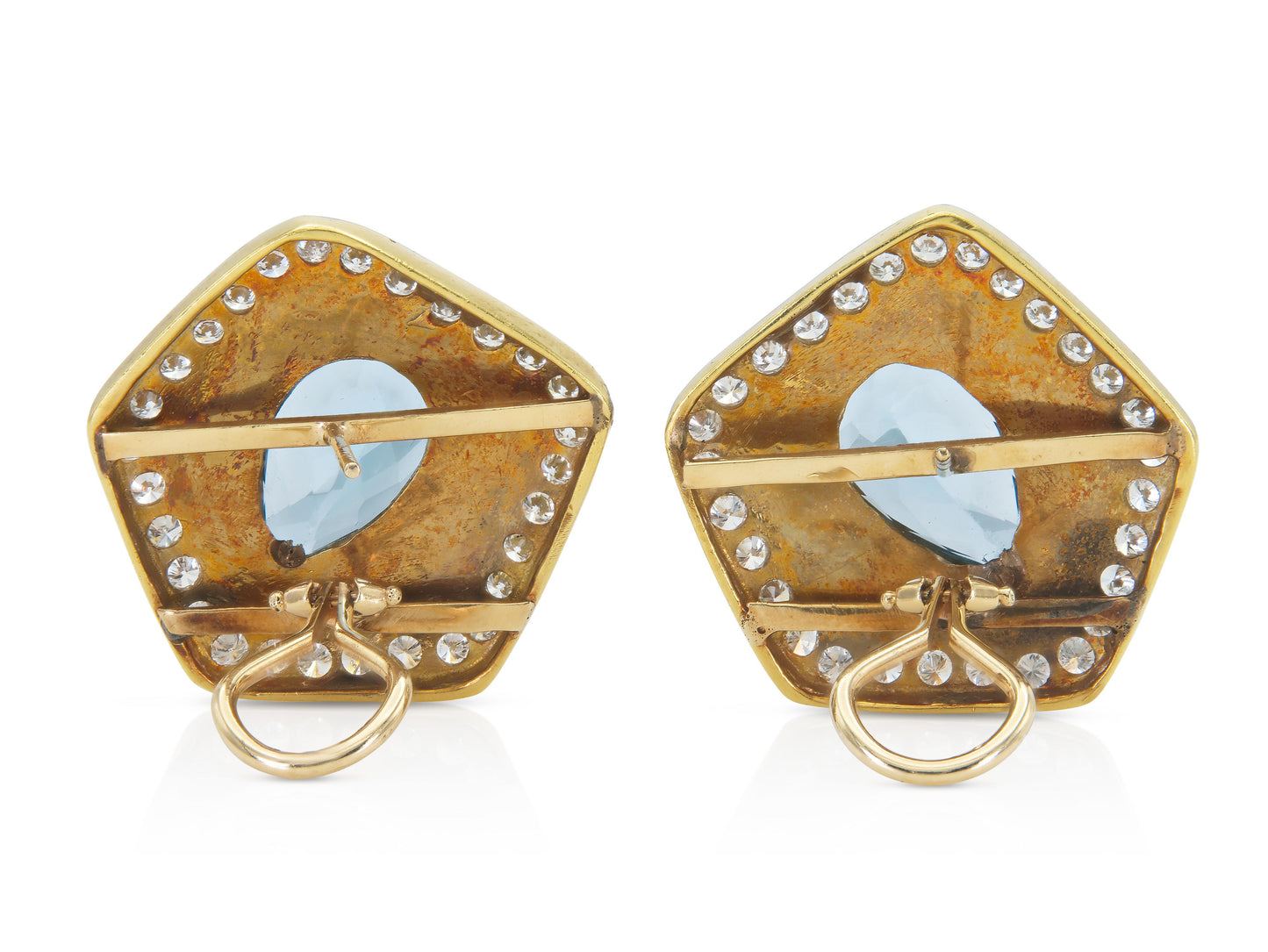 Vintage 1980s Blue Topaz Earrings with Diamonds