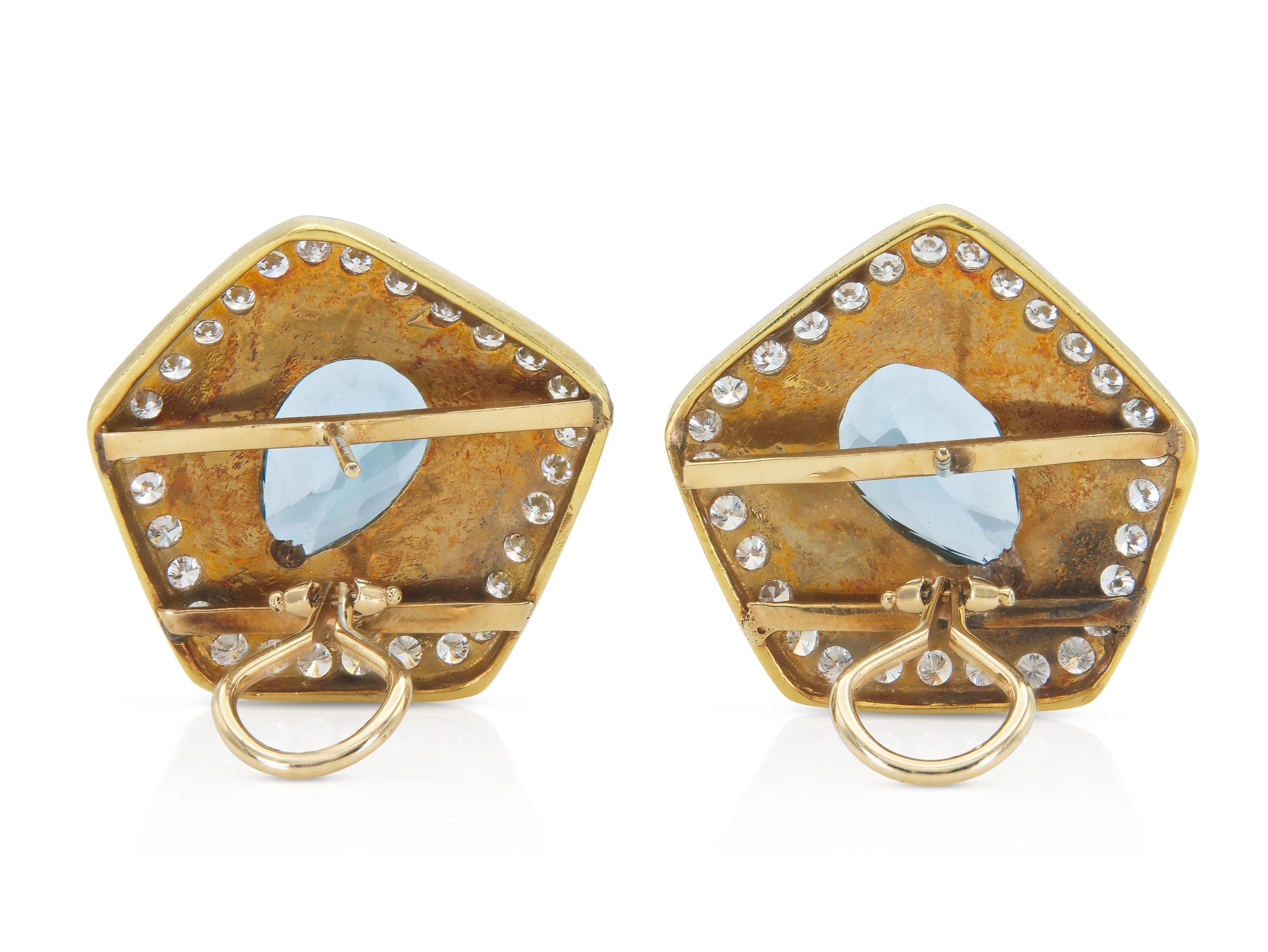 Vintage 1980s Blue Topaz Earrings with Diamonds