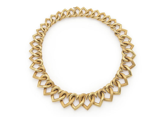 Vintage 1970s Carlo Weingrill Gold Heart Link Necklace