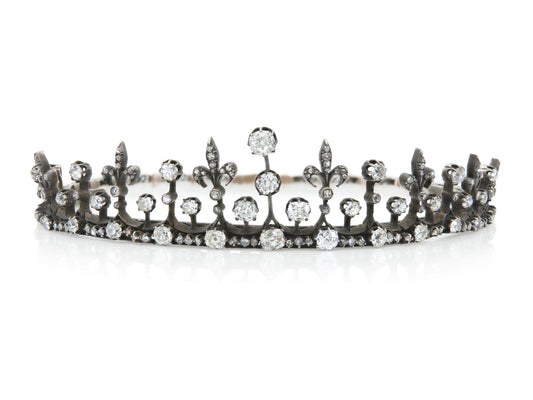 Antique Victorian 40.00 Carat Diamond Fleur-de-lis Tiara / Necklace