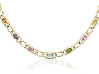 Vintage 1980s Multi-Gem Curb Link Chain Necklace