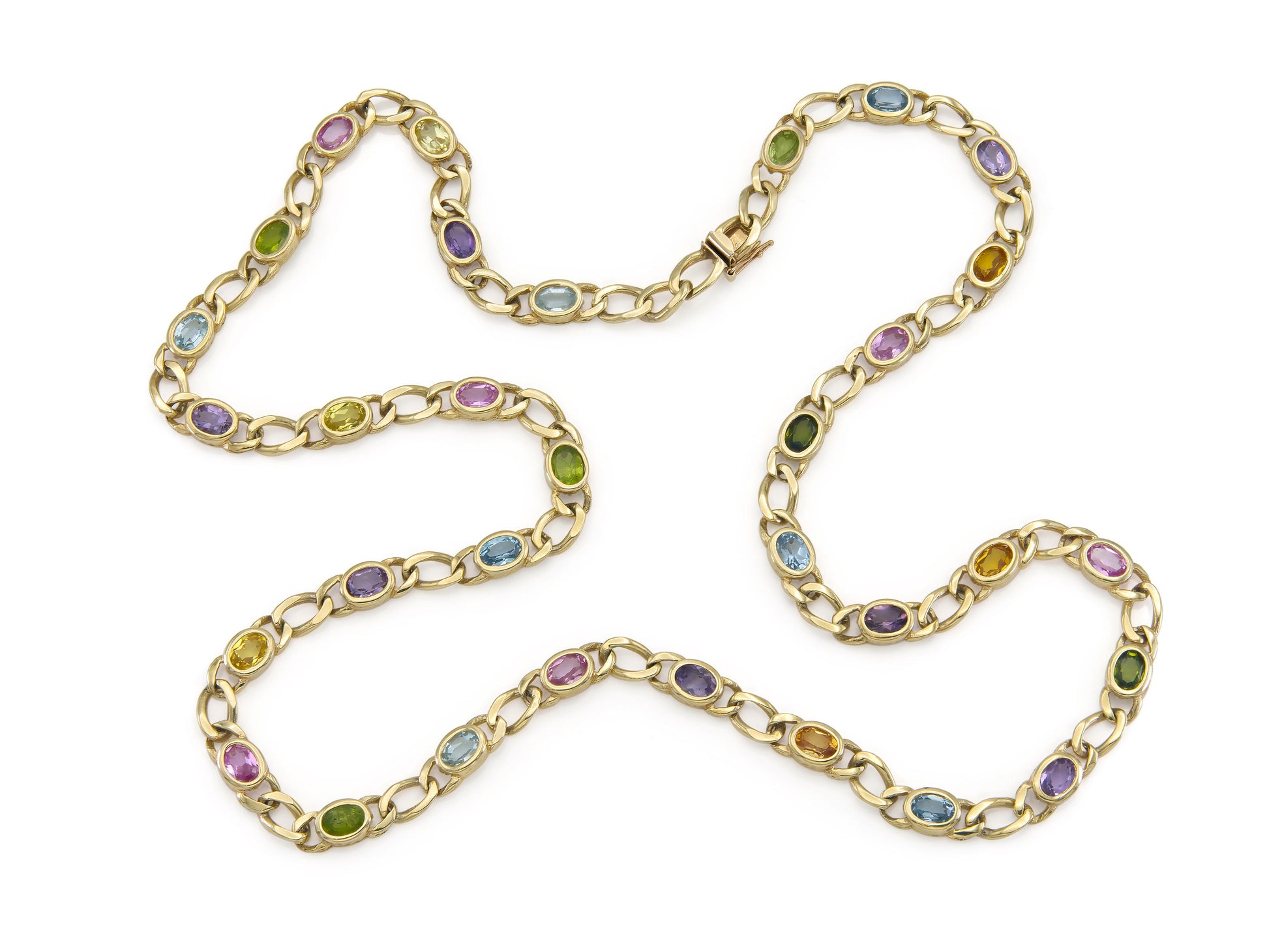 Vintage 1980s Multi-Gem Curb Link Chain Necklace