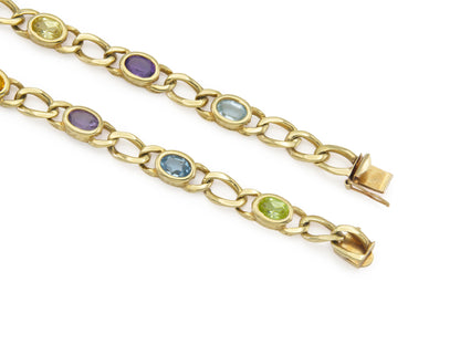 Vintage 1980s Multi-Gem Curb Link Chain Necklace