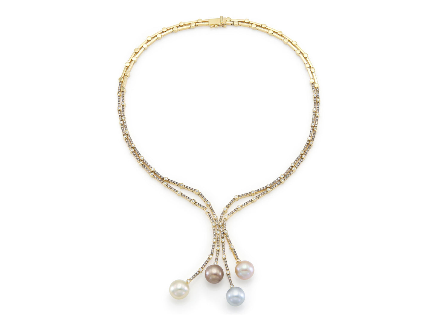 Multi-Color Pearl and 7.60 Carat Diamond Lavalier Necklace
