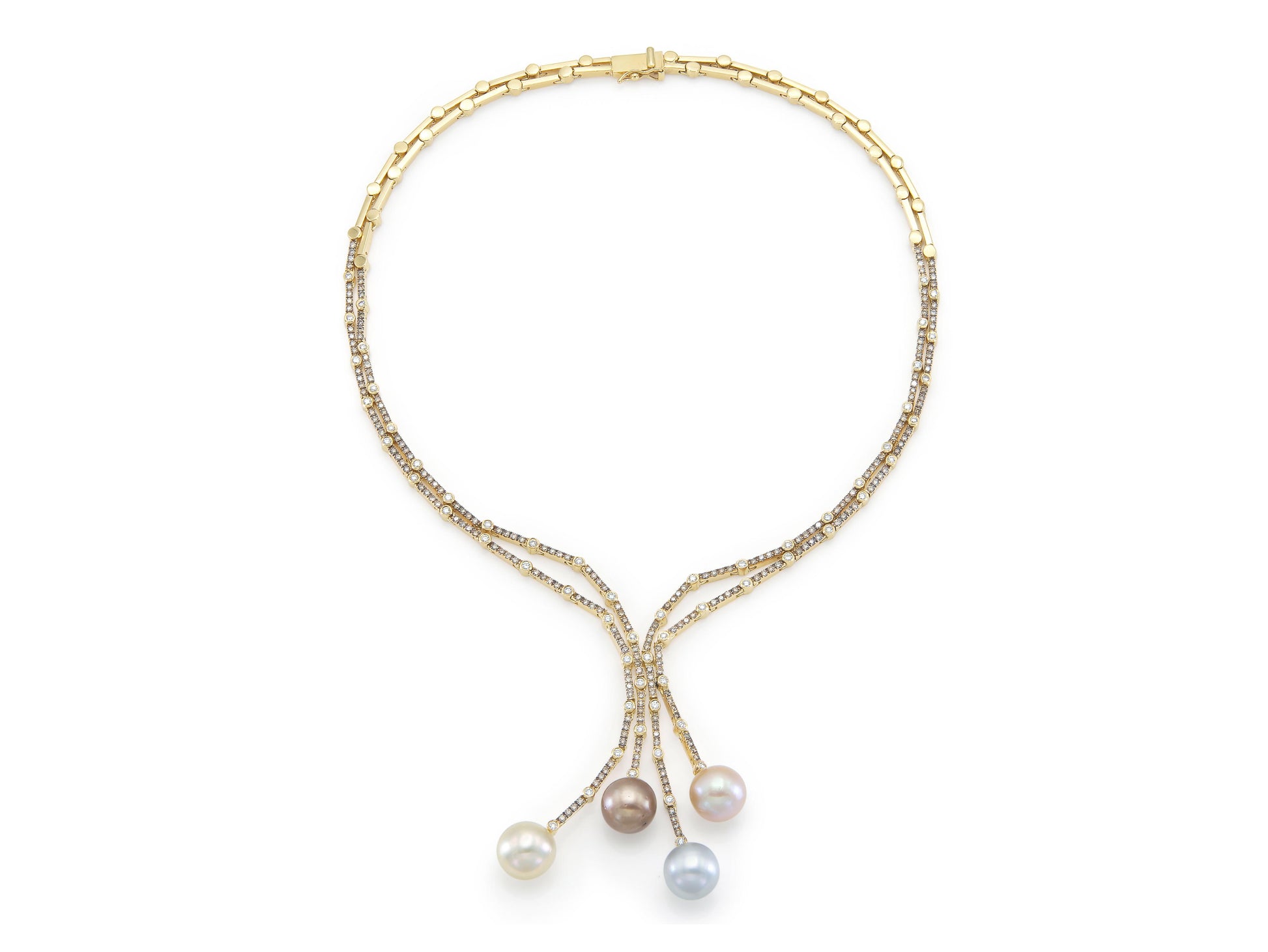 Multi-Color Pearl and 7.60 Carat Diamond Lavalier Necklace