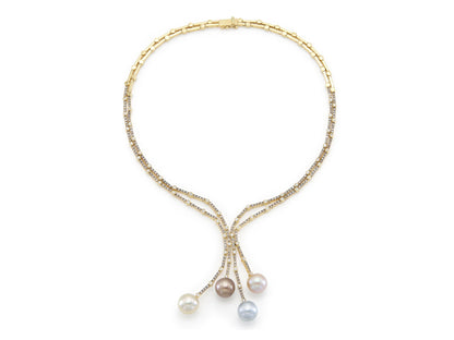 Multi-Color Pearl and 7.60 Carat Diamond Lavalier Necklace