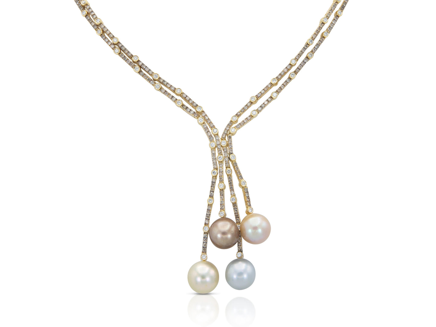 Multi-Color Pearl and 7.60 Carat Diamond Lavalier Necklace