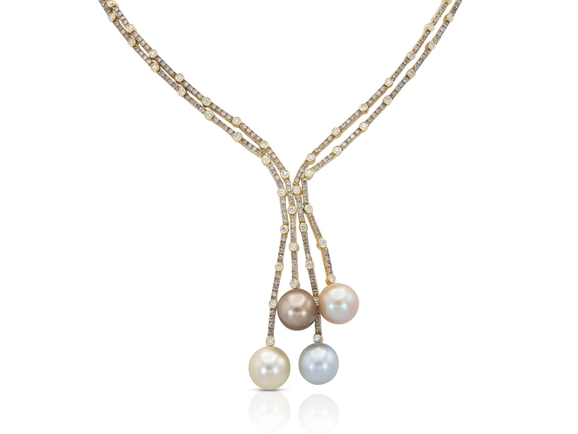 Multi-Color Pearl and 7.60 Carat Diamond Lavalier Necklace