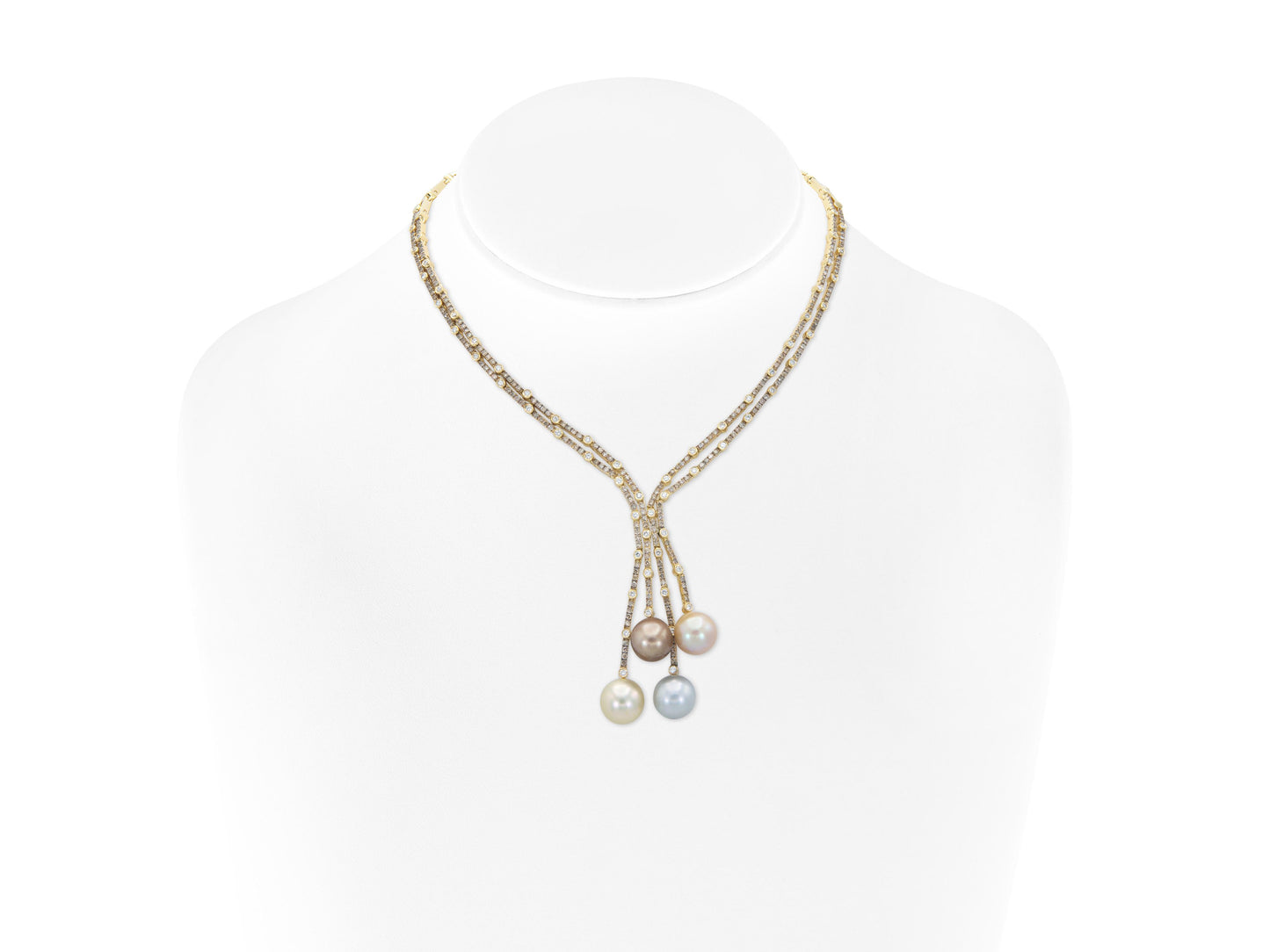 Multi-Color Pearl and 7.60 Carat Diamond Lavalier Necklace