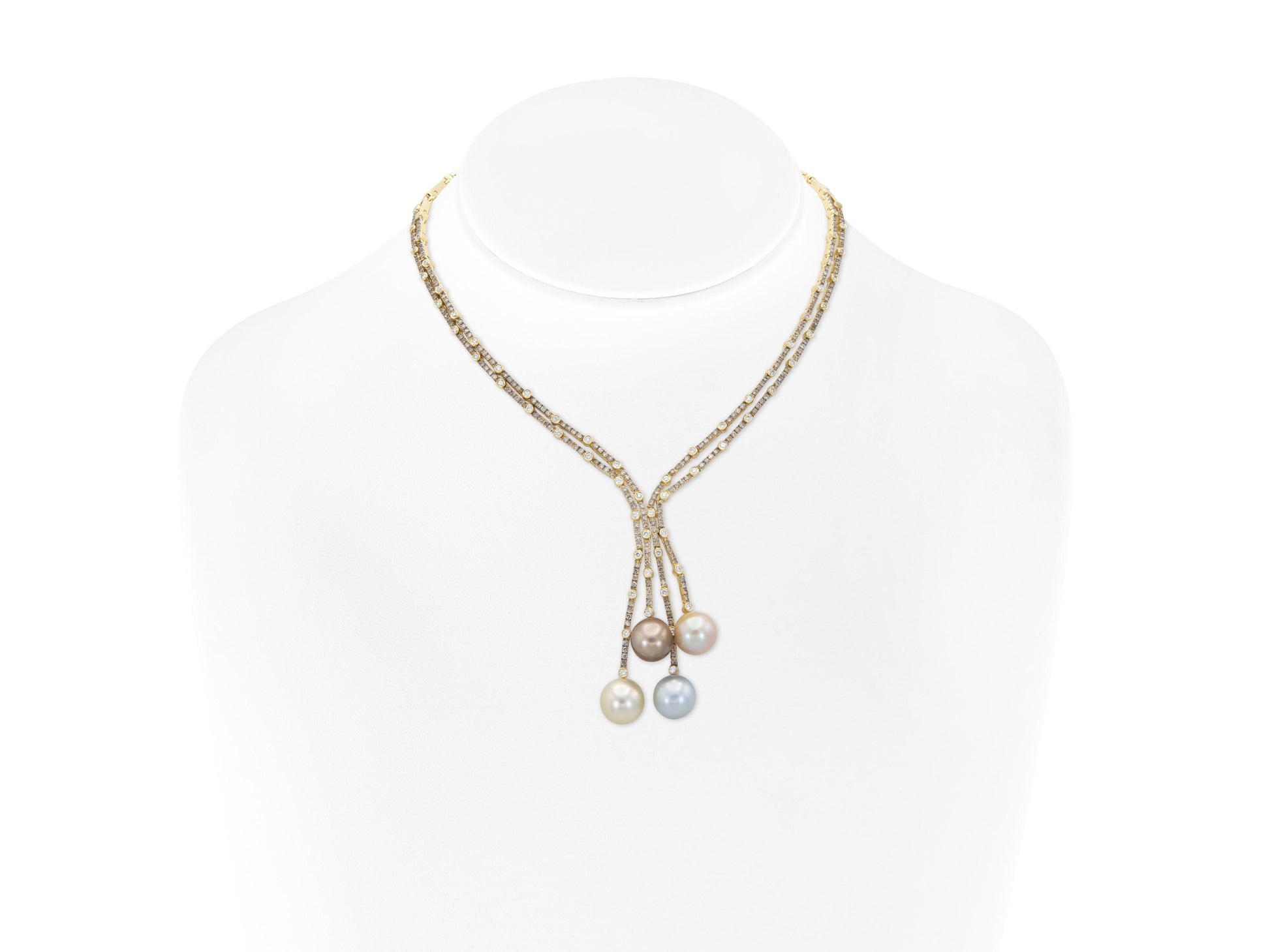 Multi-Color Pearl and 7.60 Carat Diamond Lavalier Necklace