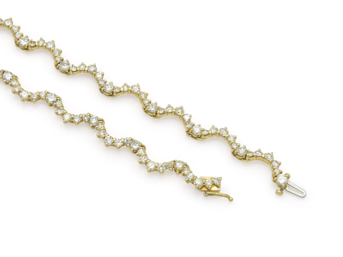15.00 Carat Round Brilliant Cut Diamond Squiggle Tennis Necklace