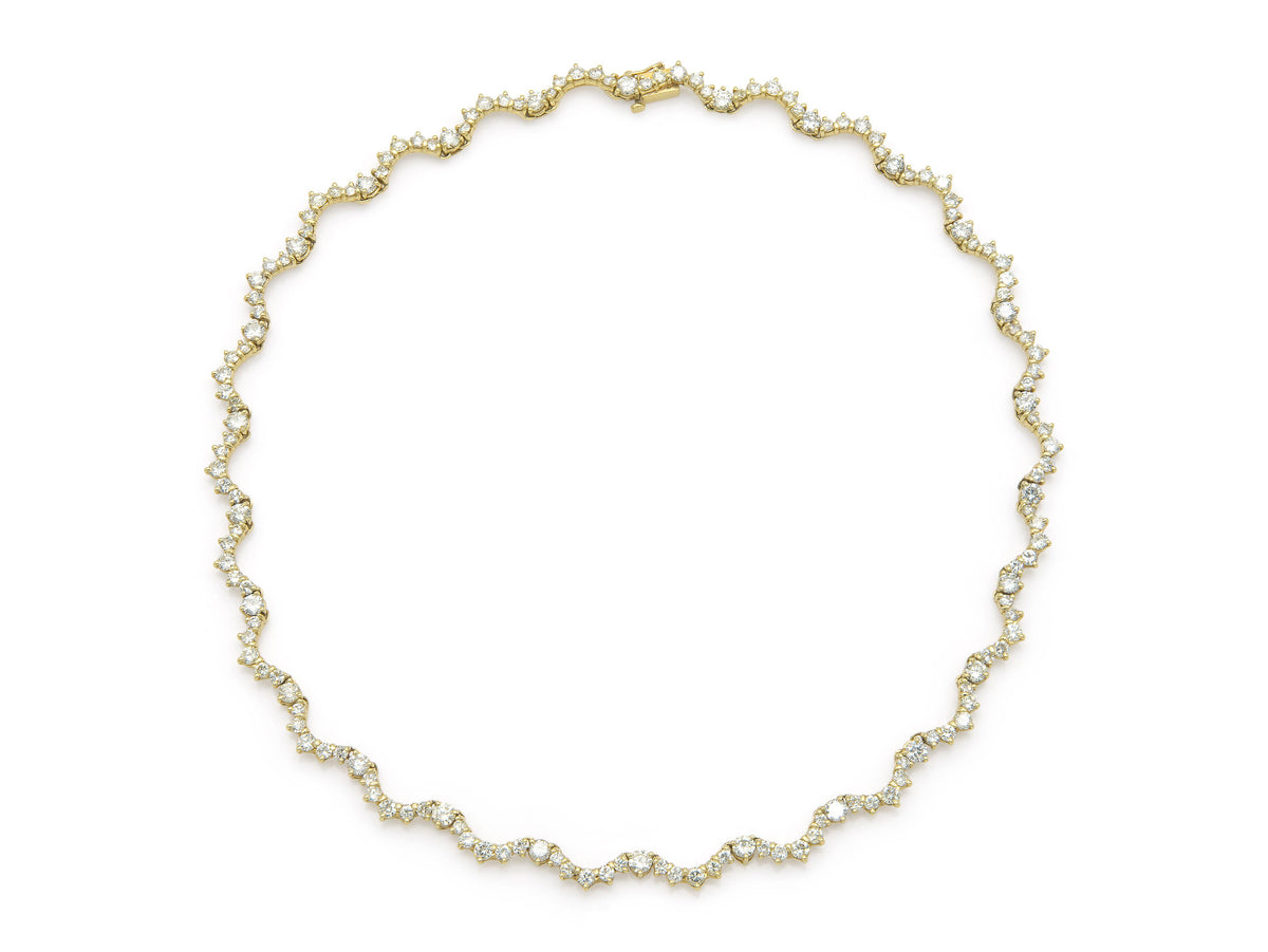 15.00 Carat Round Brilliant Cut Diamond Squiggle Tennis Necklace
