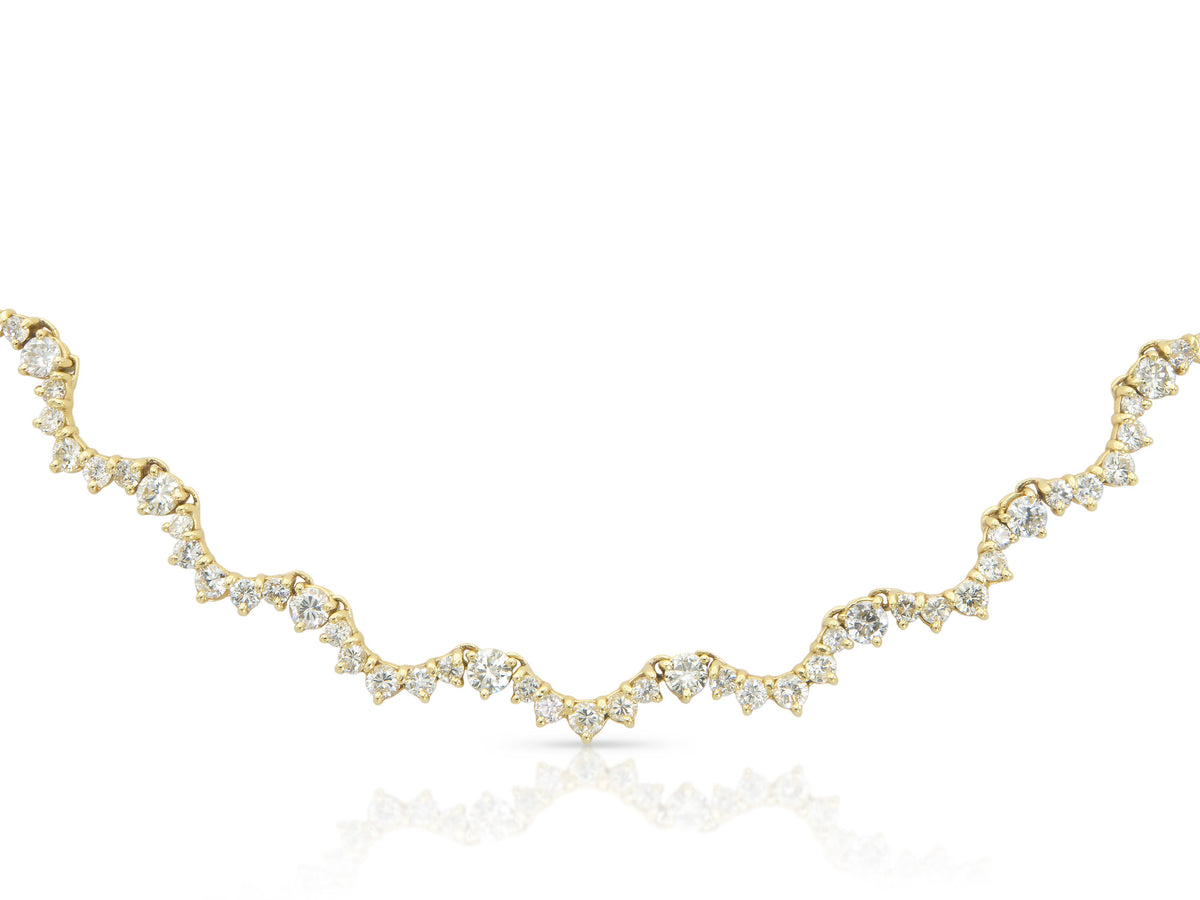 15.00 Carat Round Brilliant Cut Diamond Squiggle Tennis Necklace