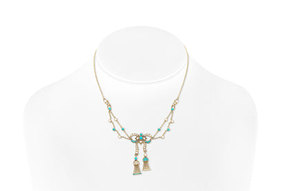 Antique Victorian Pearl & Turquoise Bow Necklace