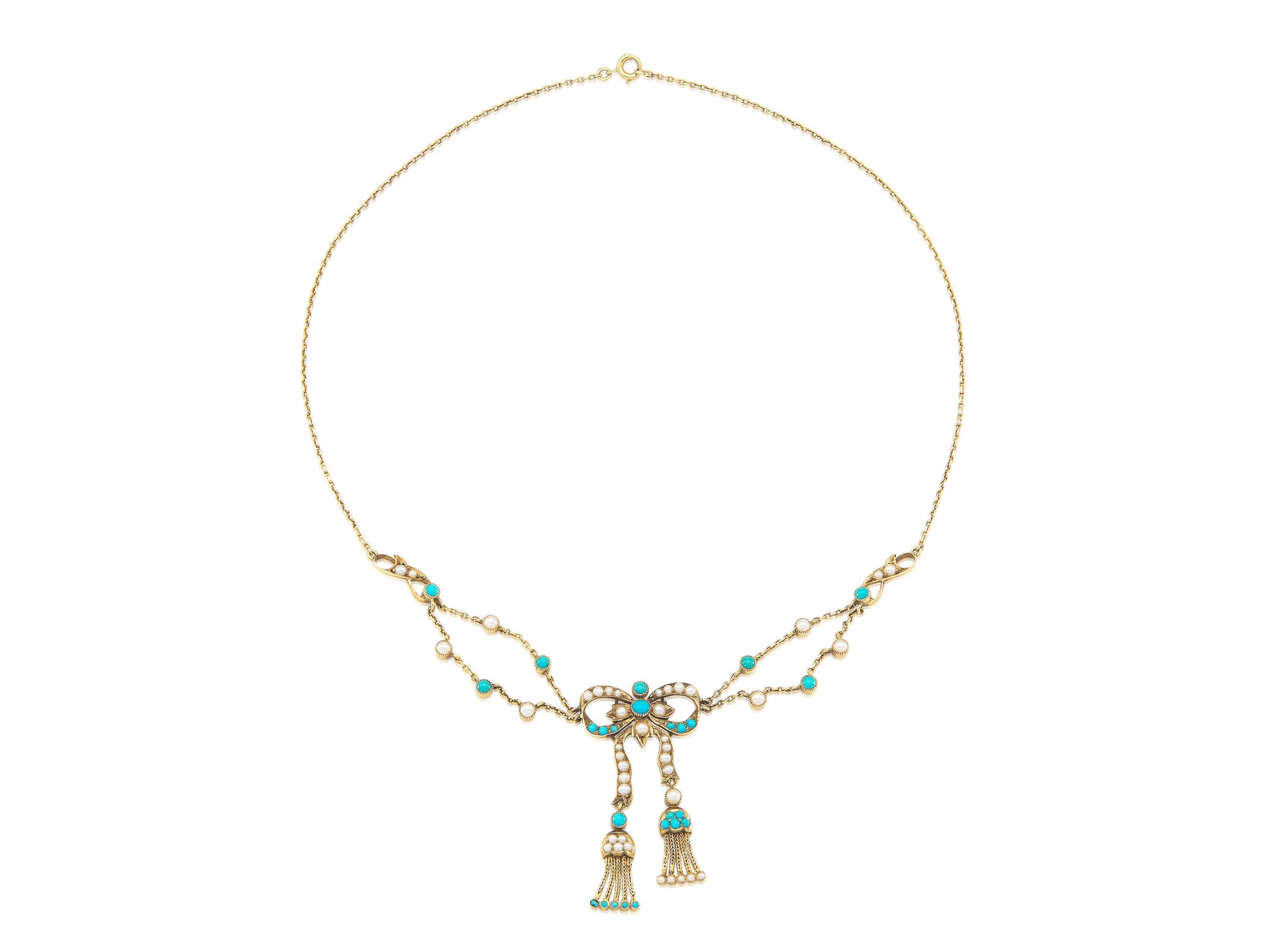 Antique Victorian Pearl & Turquoise Bow Necklace
