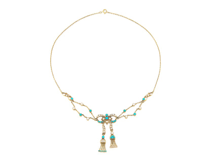 Antique Victorian Pearl & Turquoise Bow Necklace