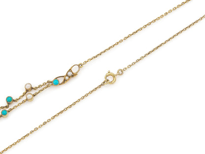 Antique Victorian Pearl & Turquoise Bow Necklace