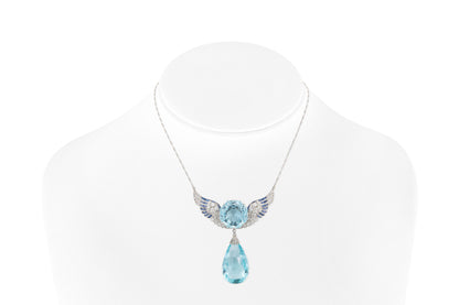 Antique Edwardian 1910s 140.00 Carat Aquamarine Wings Pendant Necklace