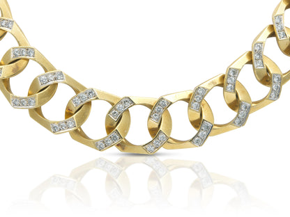 Vintage 1980s Curb Link Necklace with Diamonds