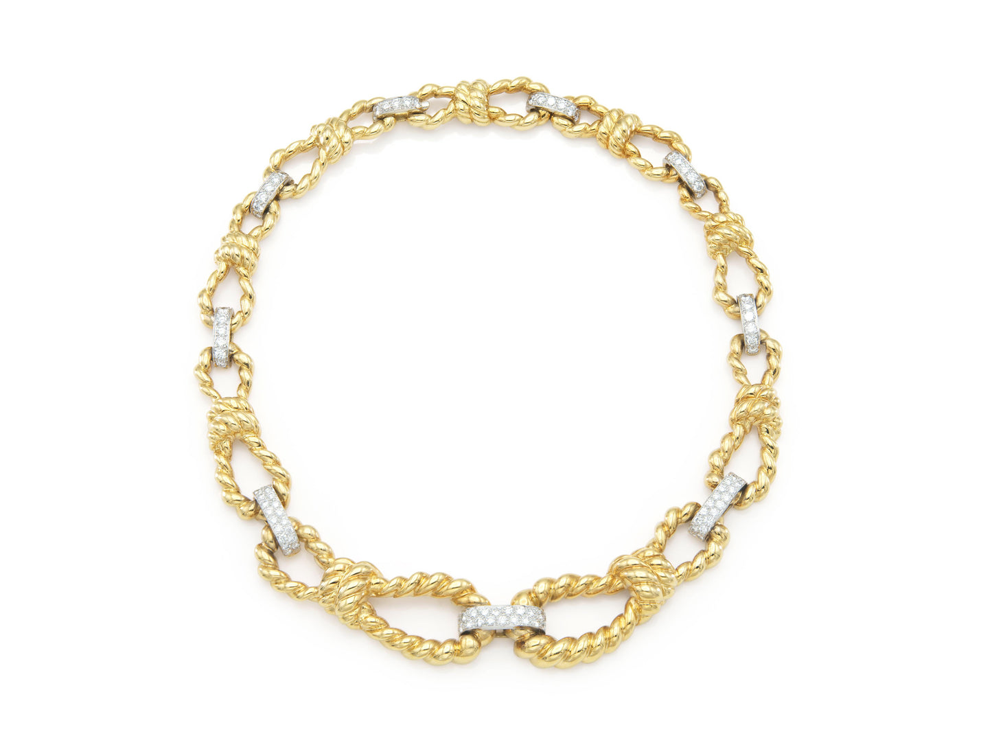 David Webb Gold Rope Links Necklace with Diamonds