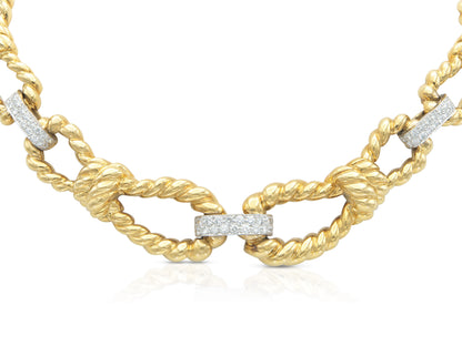 David Webb Gold Rope Links Necklace with Diamonds