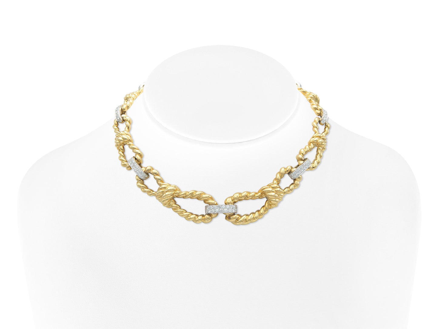David Webb Gold Rope Links Necklace with Diamonds