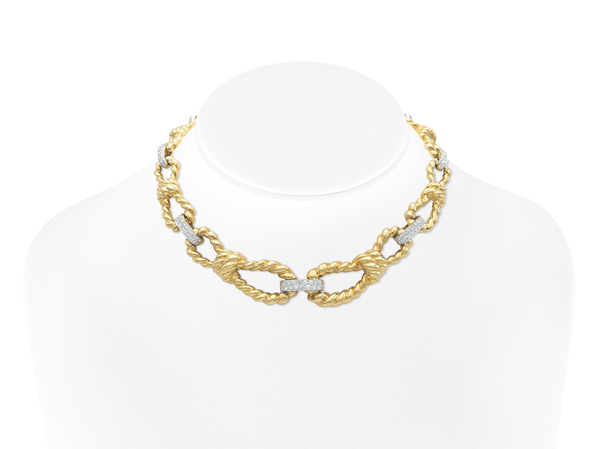 David Webb Gold Rope Links Necklace with Diamonds