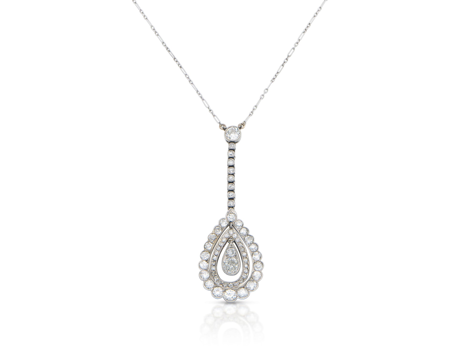 Antique Art Deco 1920s 2.50 Carat Diamond Drop Pendant Necklace