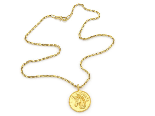 Mene Gold Liberte Unicorn Medallion Pendant Necklace