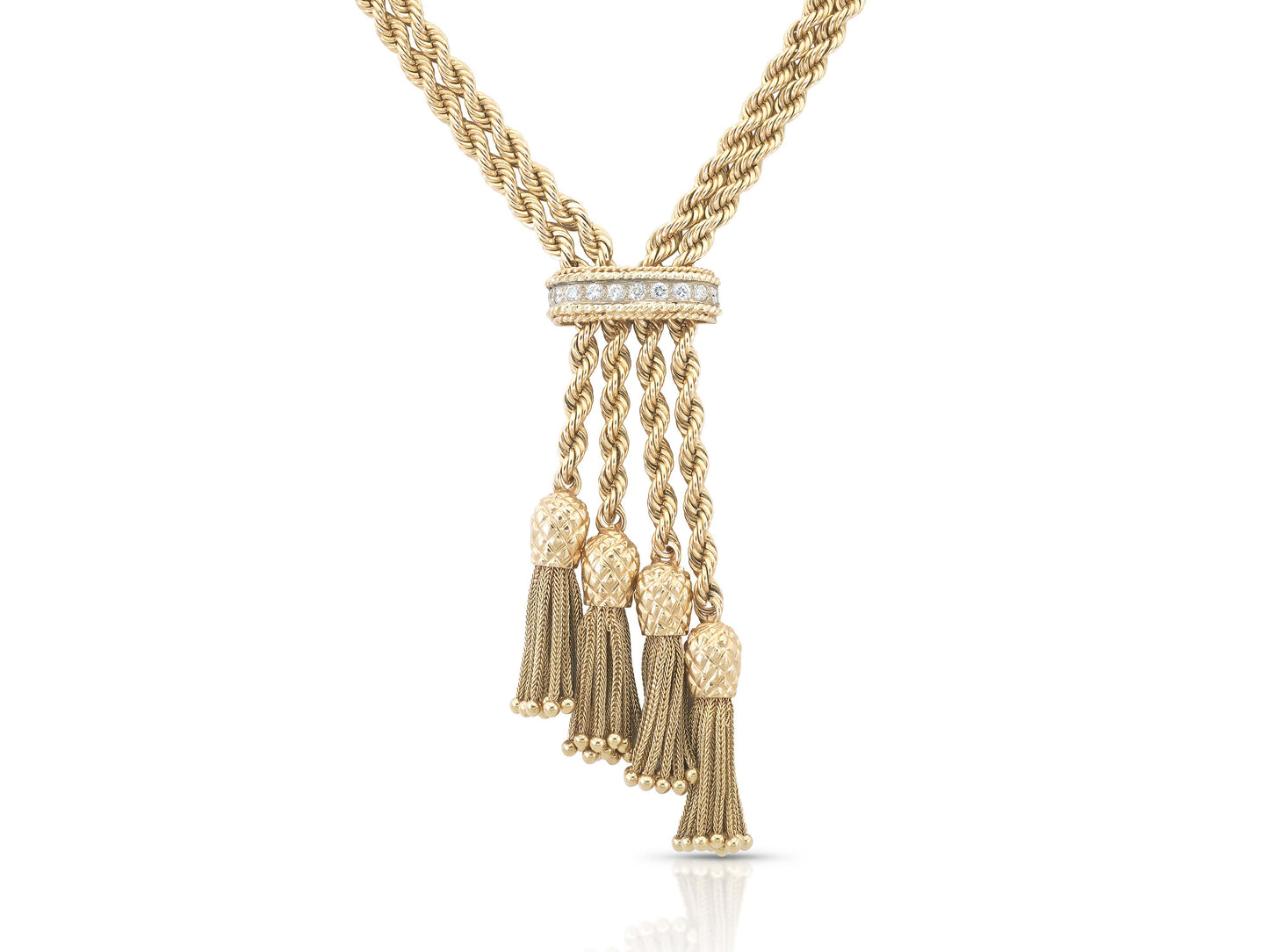 Vintage 1940s Pineapple Tassel Rope Chain Necklace with Diamonds