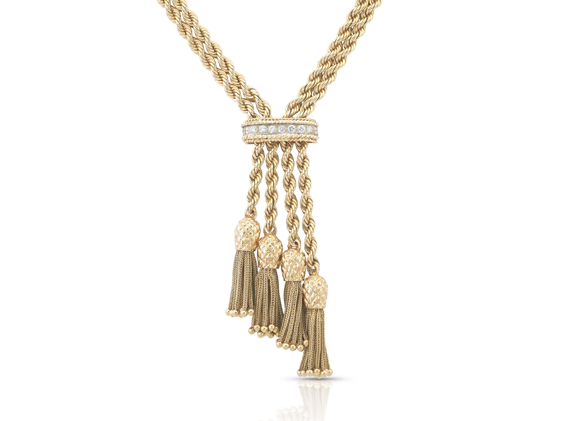 Vintage 1940s Pineapple Tassel Rope Chain Necklace with Diamonds