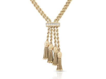 Vintage 1940s Pineapple Tassel Rope Chain Necklace with Diamonds