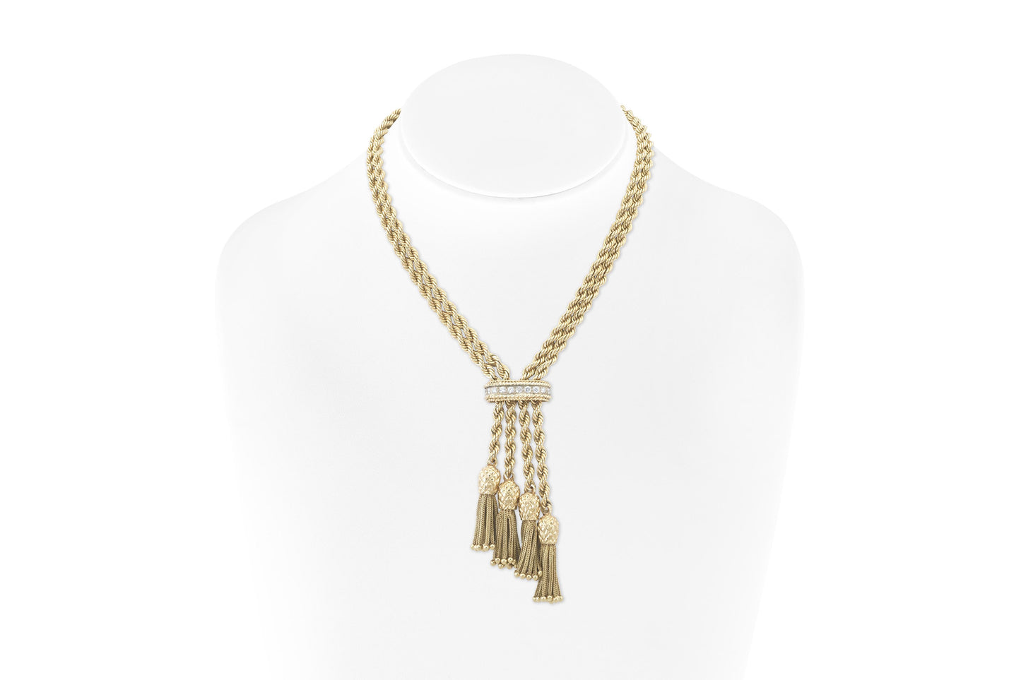 Vintage 1940s Pineapple Tassel Rope Chain Necklace with Diamonds
