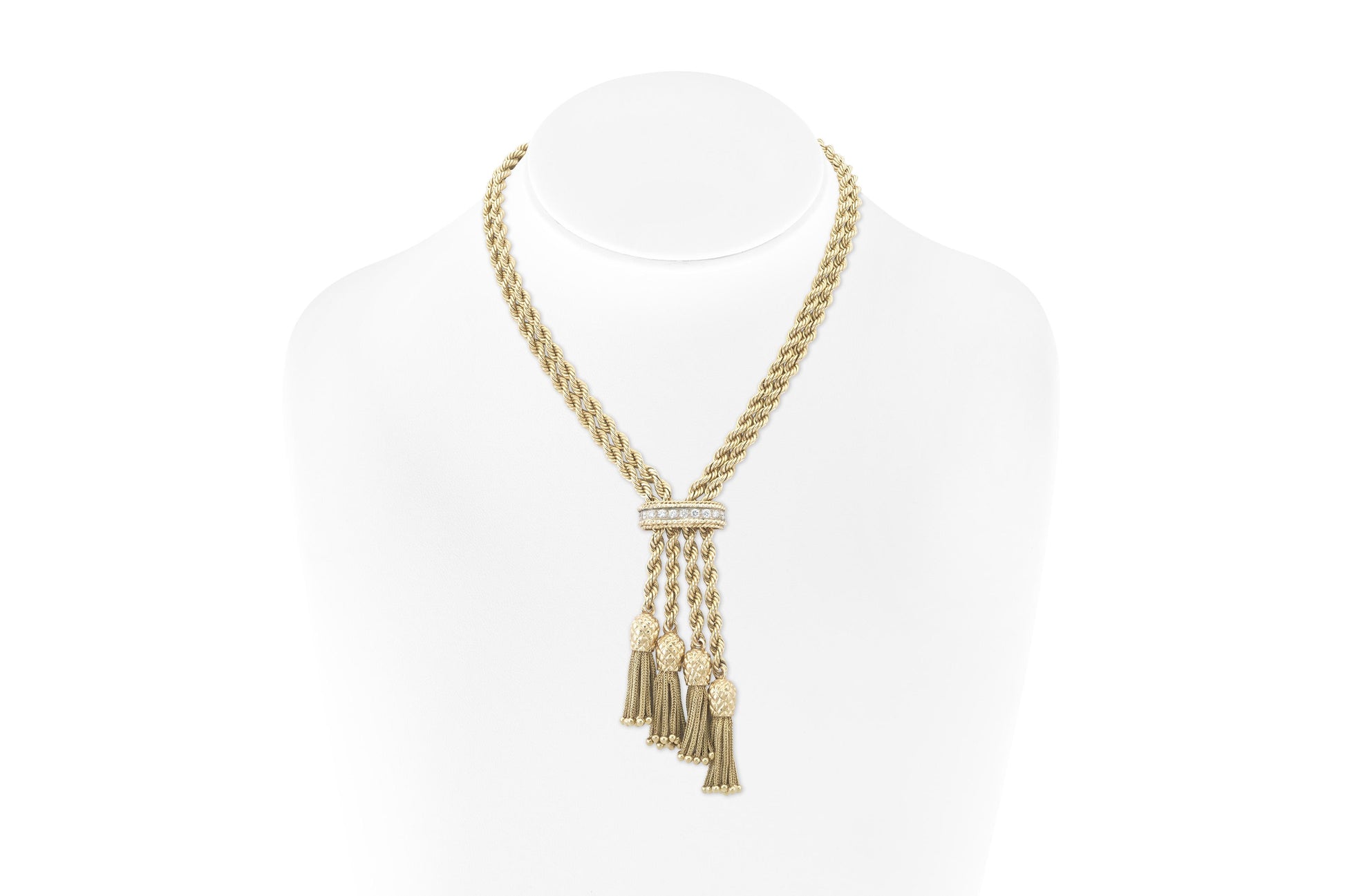 Vintage 1940s Pineapple Tassel Rope Chain Necklace with Diamonds