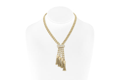 Vintage 1940s Pineapple Tassel Rope Chain Necklace with Diamonds