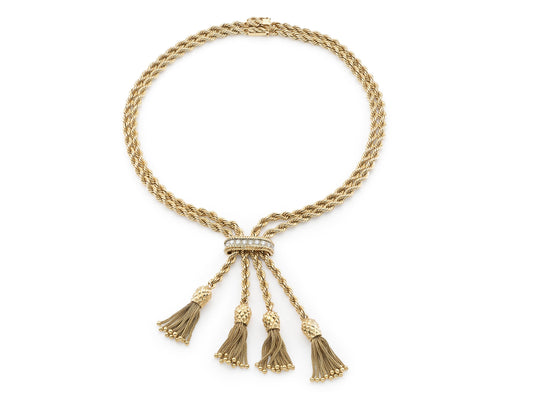 Vintage 1940s Pineapple Tassel Rope Chain Necklace with Diamonds