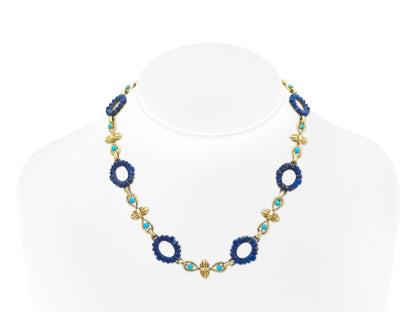 Vintage 1960s Carved Lapis Lazuli & Turquoise Necklace