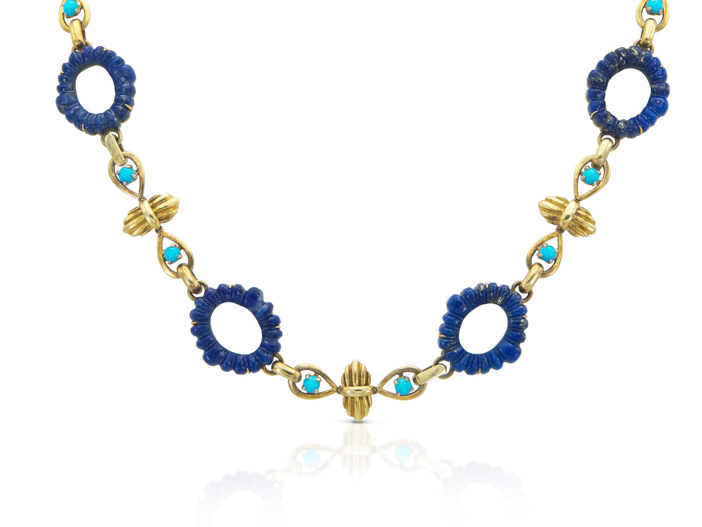 Vintage 1960s Carved Lapis Lazuli & Turquoise Necklace