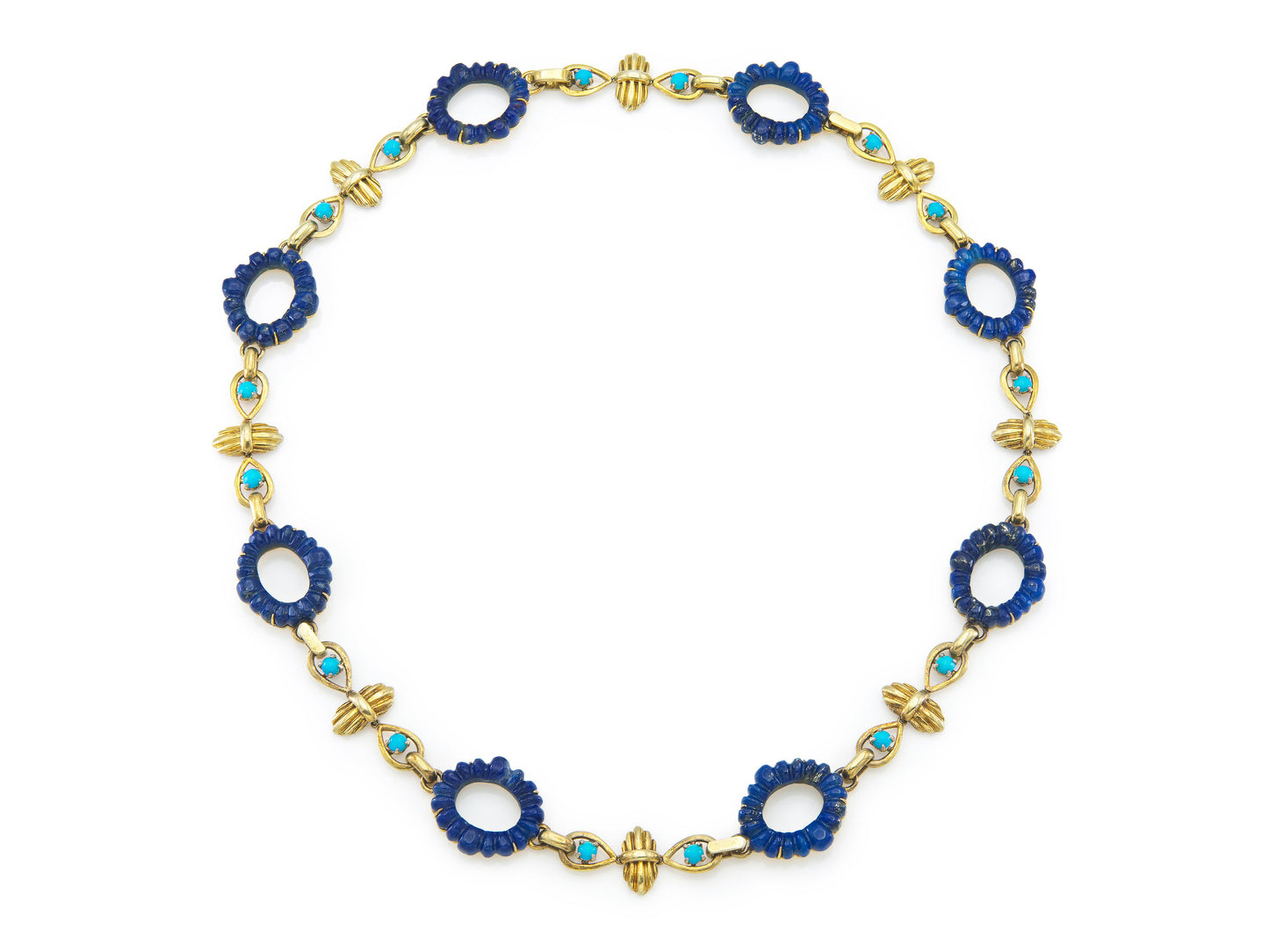 Vintage 1960s Carved Lapis Lazuli & Turquoise Necklace