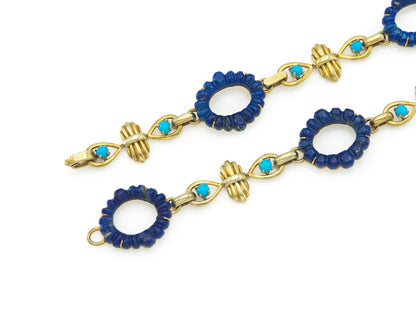 Vintage 1960s Carved Lapis Lazuli & Turquoise Necklace