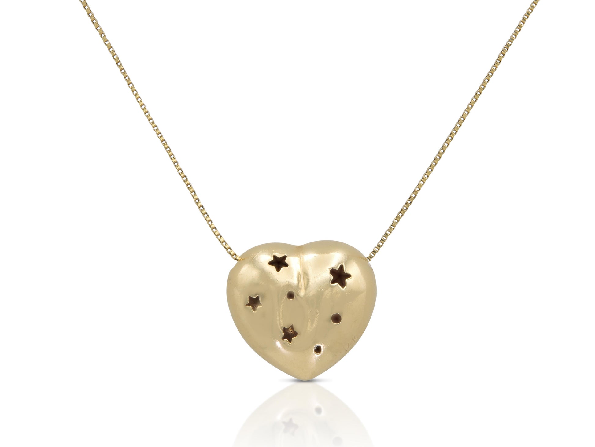 Gold Puff Heart Pendant Necklace