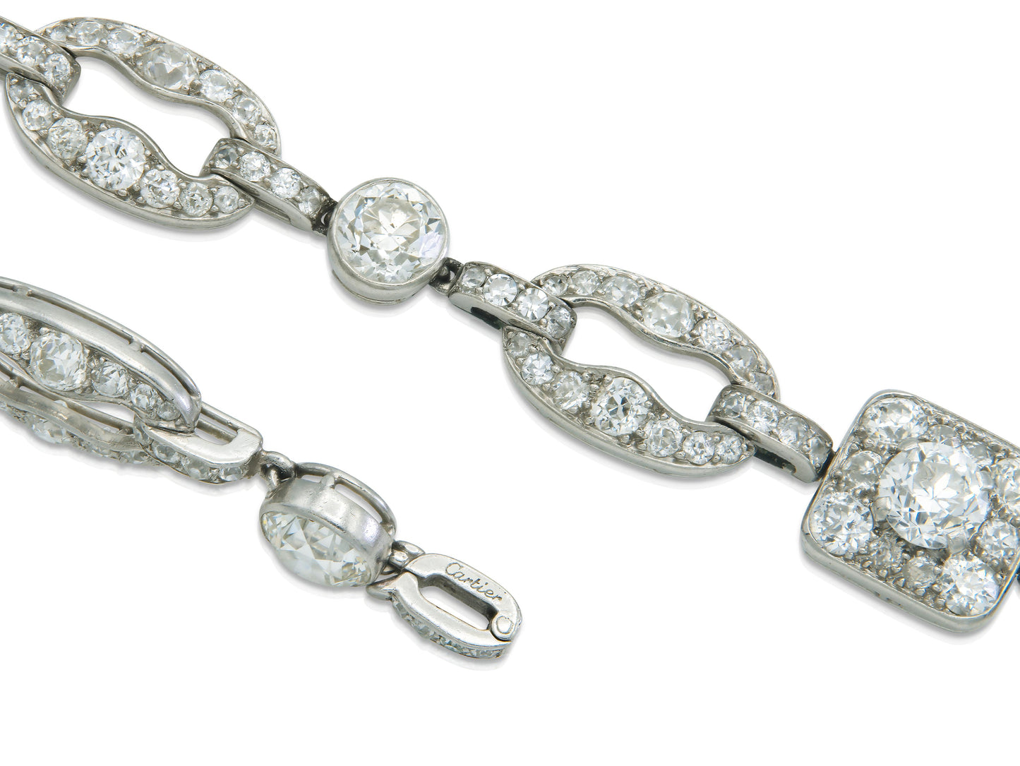 Antique Art Deco 1920s Cartier 27.40 Carat Diamond Openwork Link Necklace