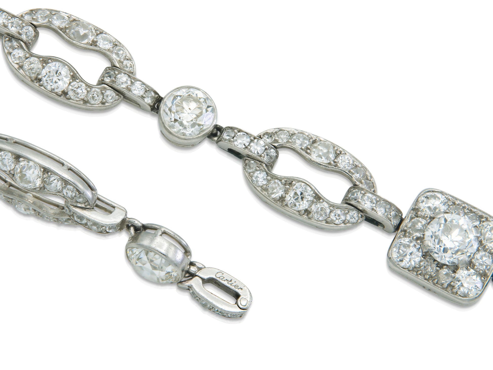 Antique Art Deco 1920s Cartier 27.40 Carat Diamond Openwork Link Necklace