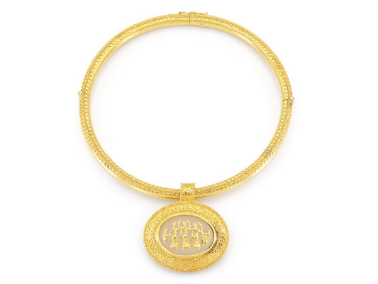 Lalaounis Gold Chocker Necklace with Minoan Genii Motif Rock Crystal Pendant